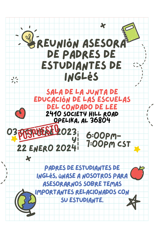 EL Parent Advisory Meeting Postponed en espanol